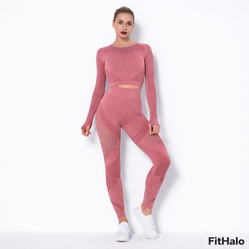 Ensemble de yoga sans couture absorbant à manches longues Fithalo