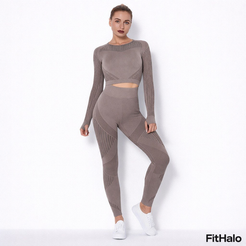 Ensemble de yoga sans couture absorbant à manches longues Fithalo