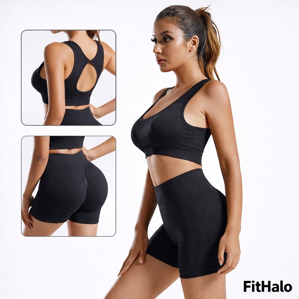 Ensemble de yoga 2 pièces pour femme – Débardeur et short taille haute sans couture, tenue de sport fitness Fithalo